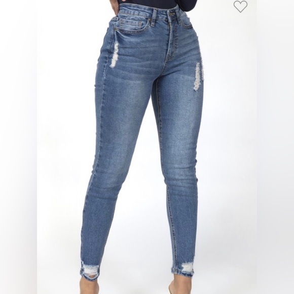 Skinny Fries Medium Blue Destructed Jeans - Picture 2 of 3